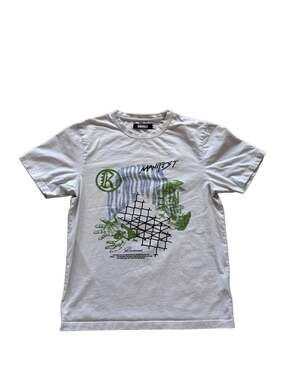 Renowned Manifest White T-Shirt with Graphic Mushrooms and Hands Print
